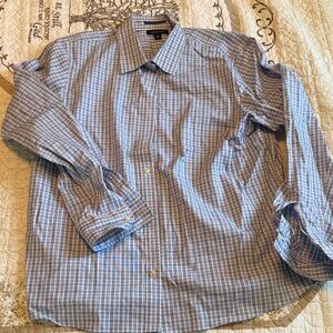 Lands' End ladies  Blue and White Checked Button-Down Shirt